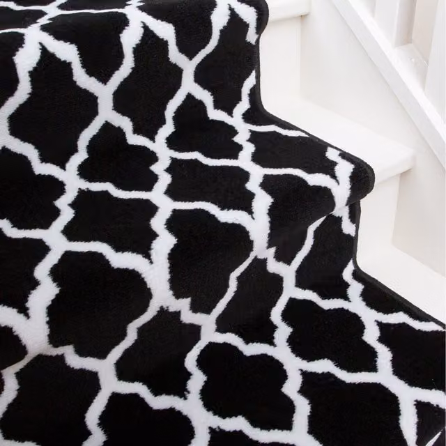 The Rug House Trellis Cut To Measure Stair Runner, Black, W: 60 cm, L: 975 cm