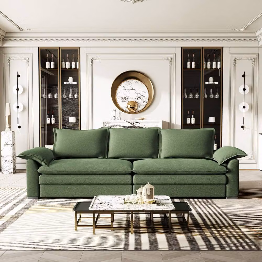 Dprodo Green Chenille Sofa Sleeper with Deep Seats and Solid Wood Frame – 8