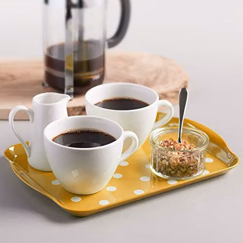 Zeal Melamine Dotted Rectangular Serving Tray with Handles, Yellow, W: 30 cm, D: 21 cm – 2
