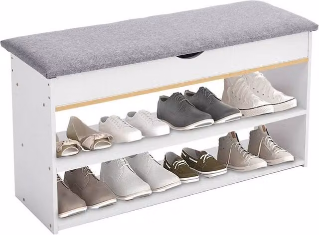 KORVIXA White Wooden Shoe Storage Bench, Width: 90 cm