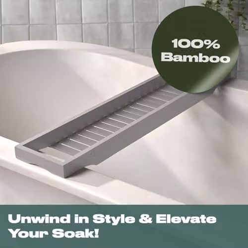 OHS Bamboo Bath Tray Caddy in Grey – 4