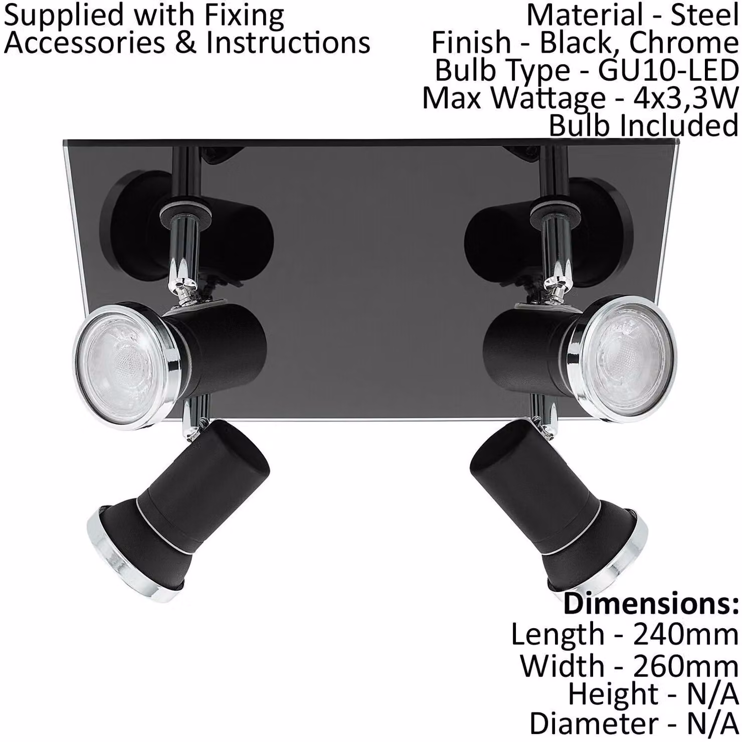 Loops Black and Chrome Flush Ceiling Light with Transparent Glass Shade and GU10 Bulbs – 2