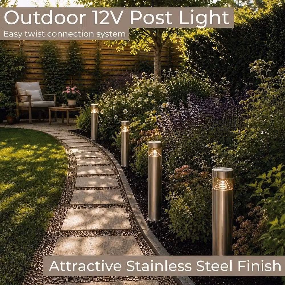 NESTLUNE Lighting Canberra Tall Silver Stainless Steel Post Light for Garden and Terrace – 3