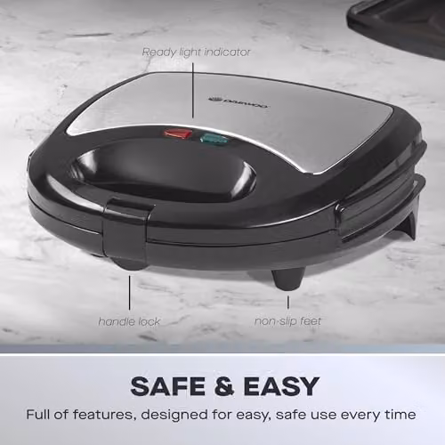 Daewoo 3-in-1 Panini Press, Sandwich and Crimp Maker with Removable Non-Stick Plates, 750W, Black – 4
