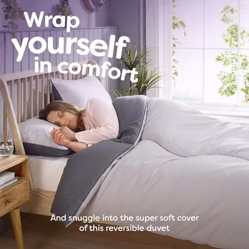 Slumberdown Grey Single Coverless Summer Duvet, 4.5 Tog Reversible Hollow Fibre Quilt with Matching Pillowcase – 2
