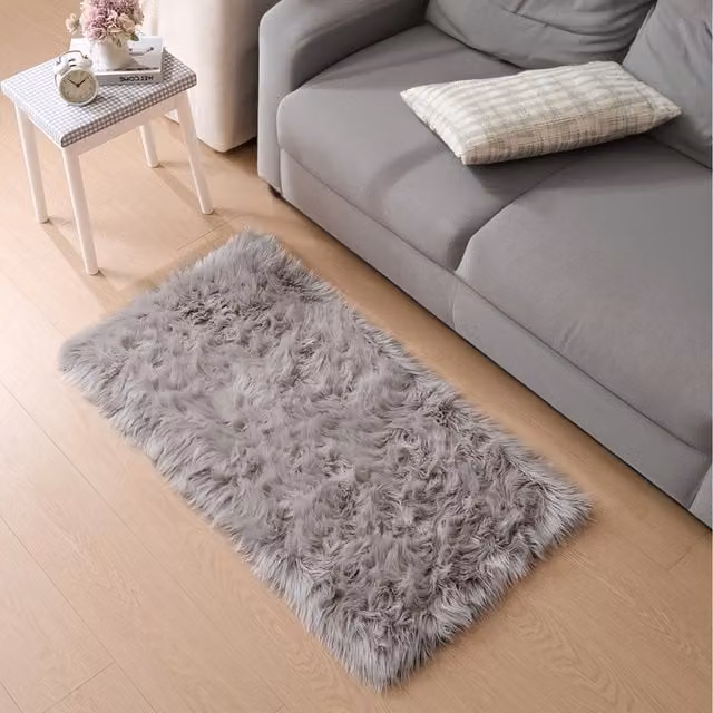 Lifeideas Grey Rectangular Faux Fur Polyester Soft Rug