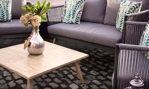 Primrose Living 4 Seater Rattan Garden Furniture Set with Coffee Table and Upholstered Cushions in Beige or Grey – 6