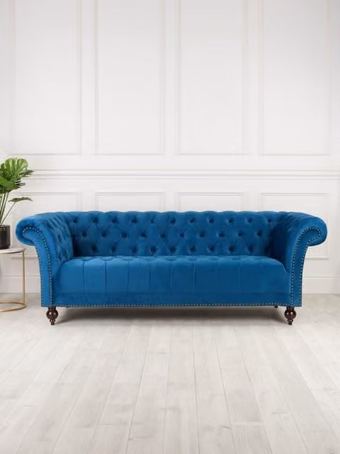 Birlea Chester 3 Seater Chesterfield Sofa in Blue Velvet Fabric