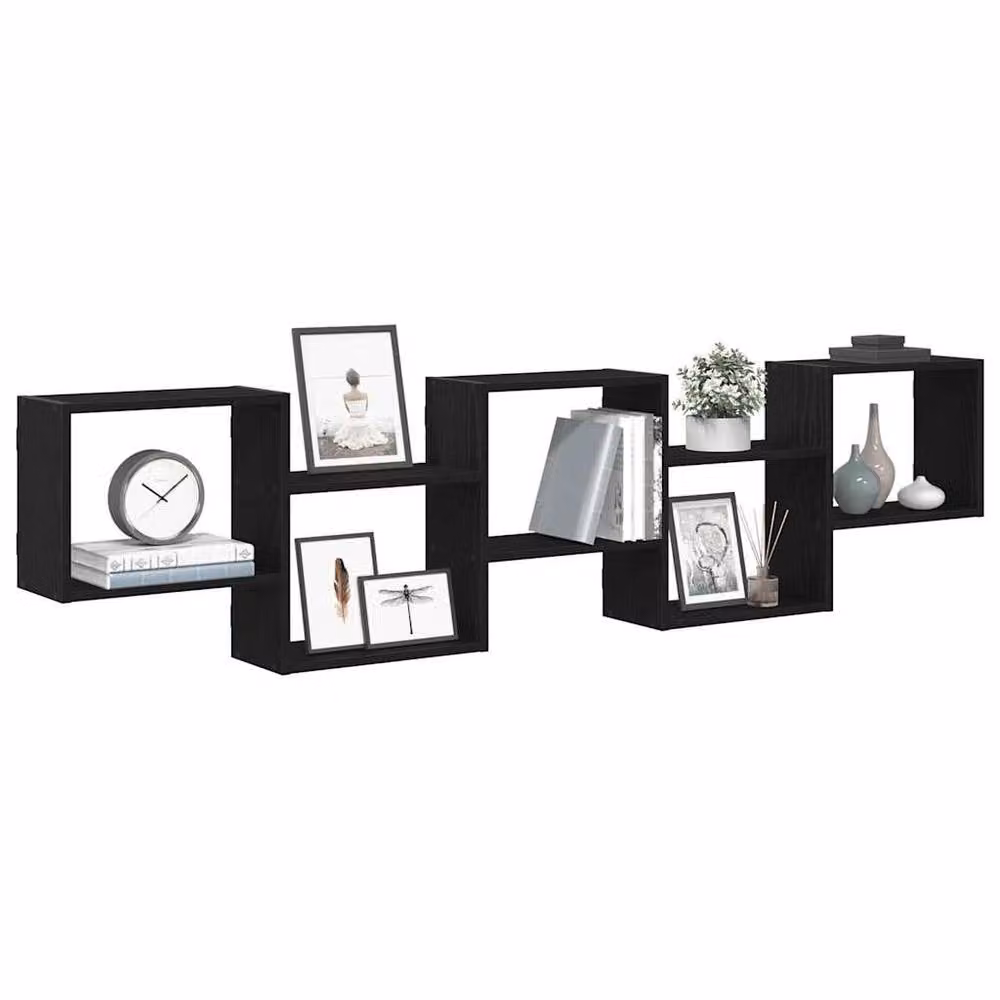 Berkfield Home Wall Mounted 5 Compartment Cube Shelf in Black Matt MDF – 2