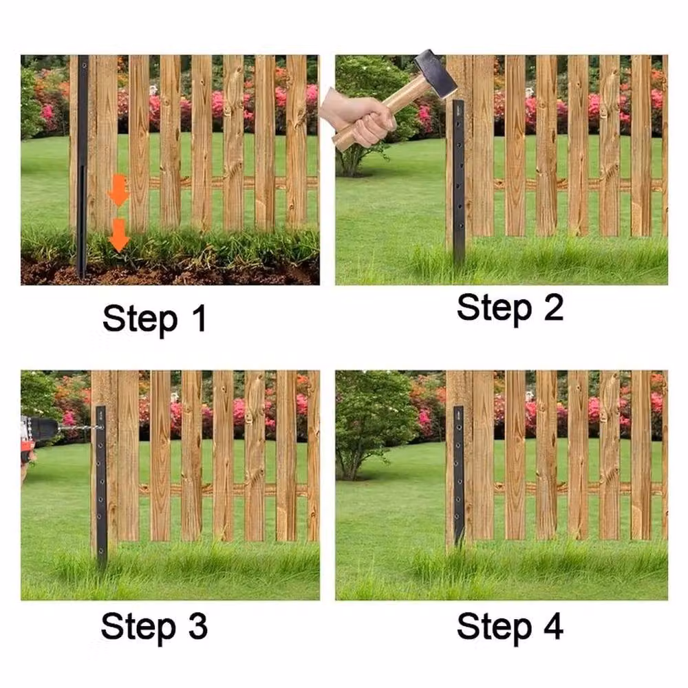FLAVORA 4x Heavy Duty Metal Fence Post Anchor Repair Kit in Matt Black, H 120 cm x W 3.2 cm – 3