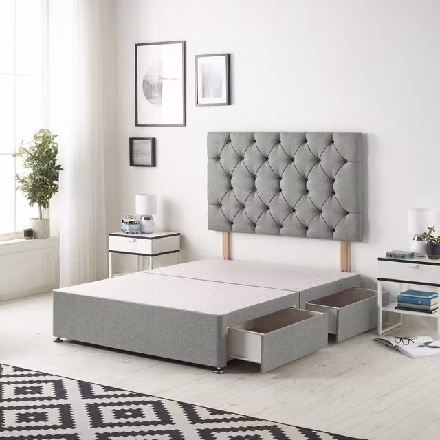 Somnior Beds Ltd Grey Silver Upholstered Fabric Divan Bed Base with Drawers W/D/H: 90 x 190 cm