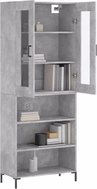 Berkfield Home Highboard in Concrete Grey with Glass Doors, W/D/H: 69.5 x 34 x 180 cm – 1