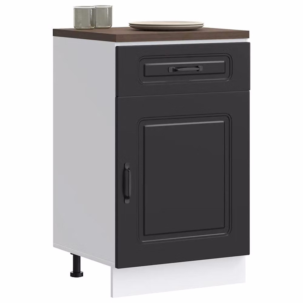 Berkfield Home Kalmar Kitchen Base Cabinet in Black Matt MDF, H 81.5 x W 50.0 x D 46.0 cm – 2