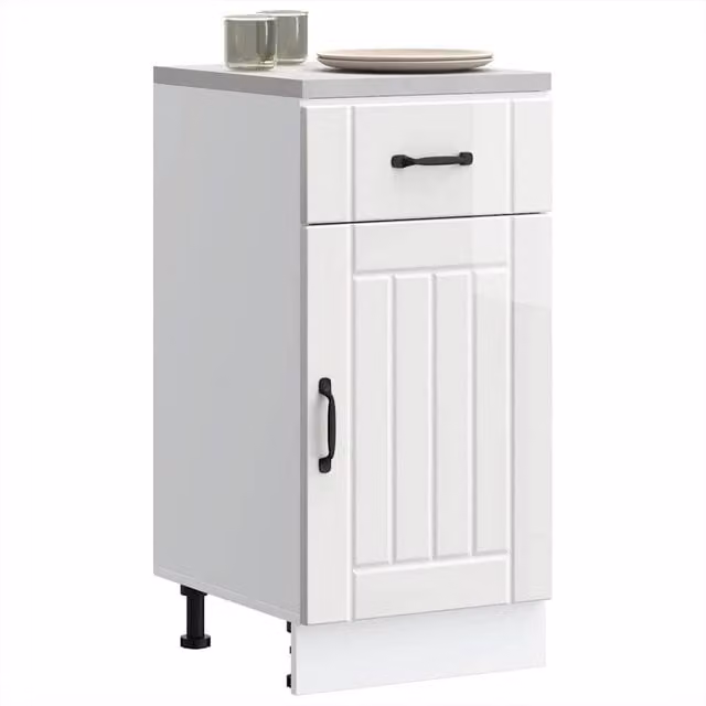 Berkfield Home Lucca Kitchen Base Cabinet in High Gloss White Engineered Wood, H 81.5 x W 46.0 x D 40.0 cm