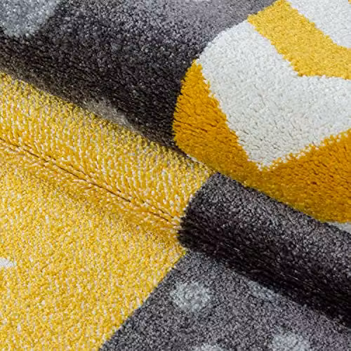 Bravich Yellow Checked Round Kids Rug for Bedroom and Playroom, Diameter: 160 cm – 3