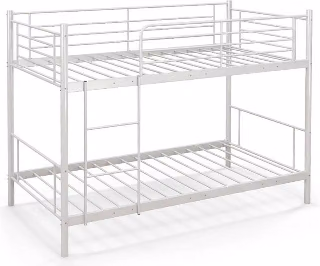 COSTWAY White Metal Single Loft Bed Frame with Stairs for Children's Bedrooms, 90x190 cm