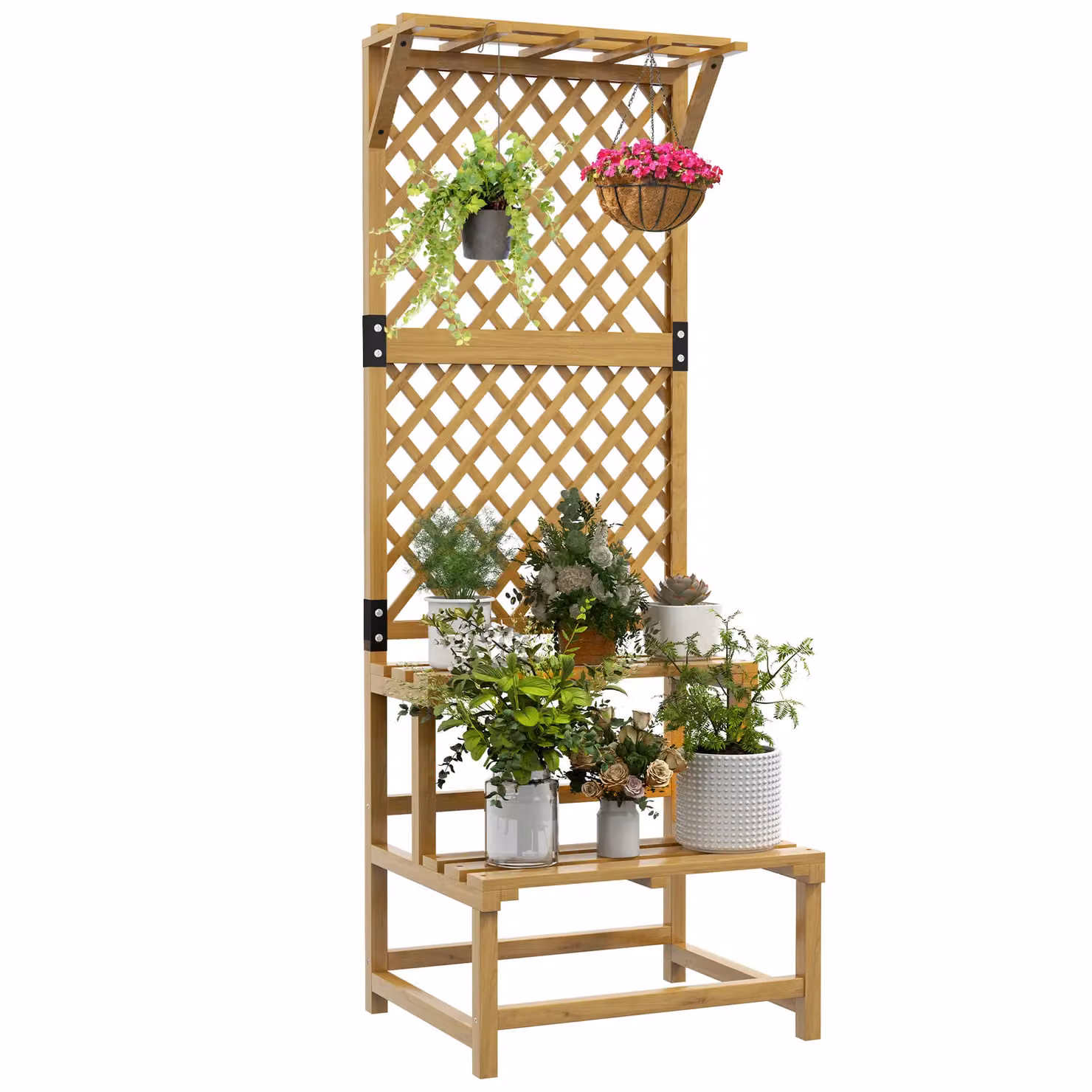 Outsunny Yellow Wooden Plant Stand with Trellis for Climbing Plants – 2