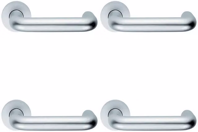 Loops 4 Pair 22mm Round Bar Safety Lever on Round Rose DDA Compliant Satin Aluminium Silver