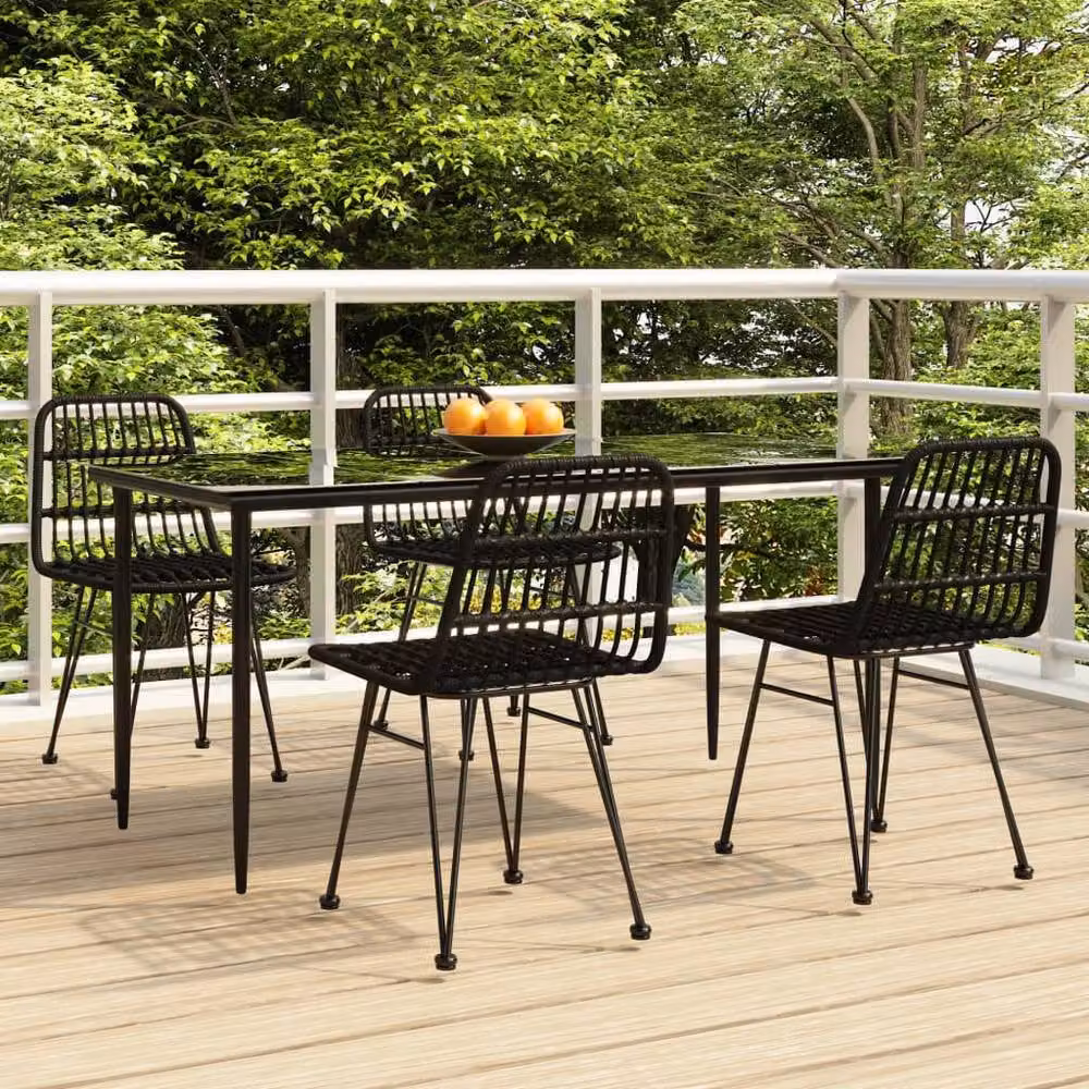 Berkfield Home Beautiful 5 Piece Black Poly Rattan Garden Dining Set – 2