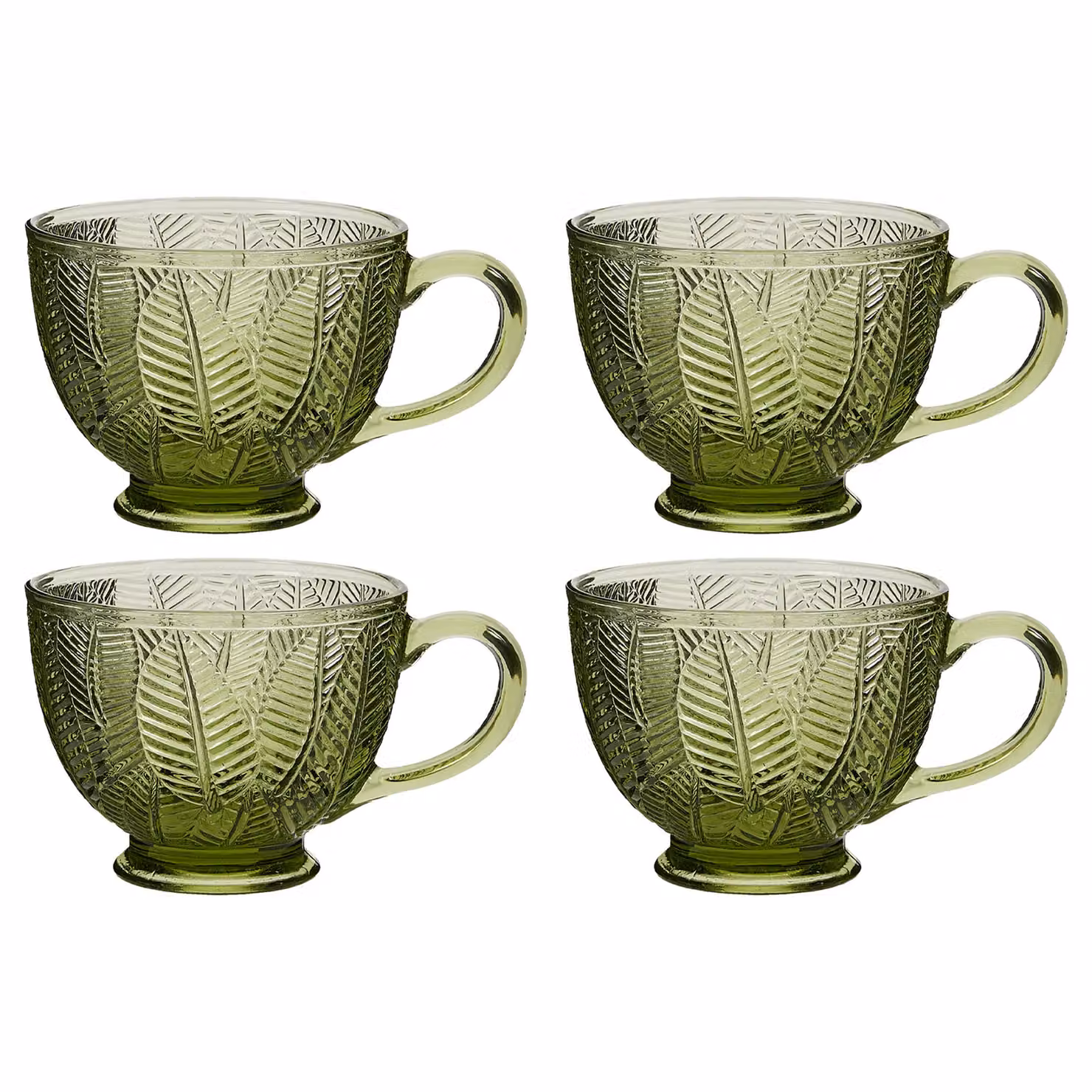 Dibor Set of 4 Floral Green Botanical Leaves Glass Afternoon Tea Cups – 2