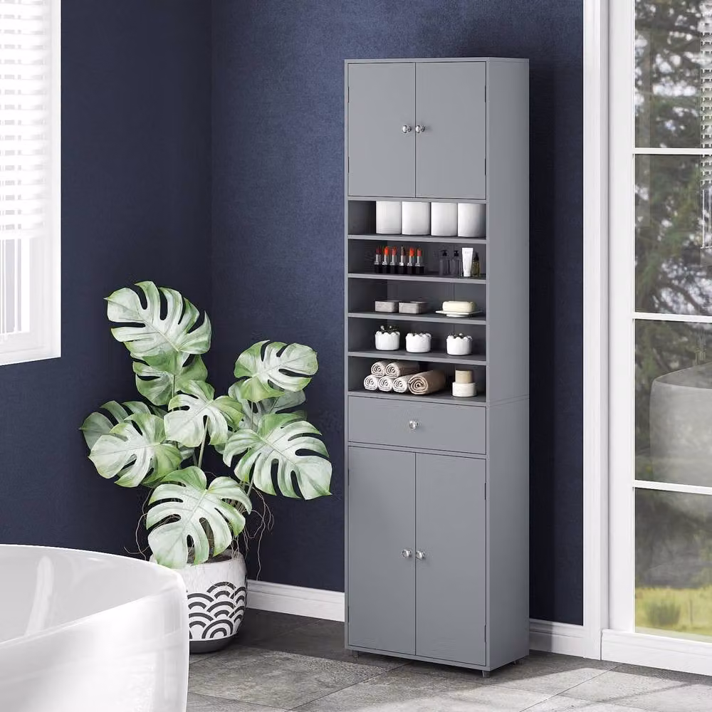Costway Grey Tall Kitchen Buffet Pantry Storage Cabinet with Drawer and Hinged Doors – 5