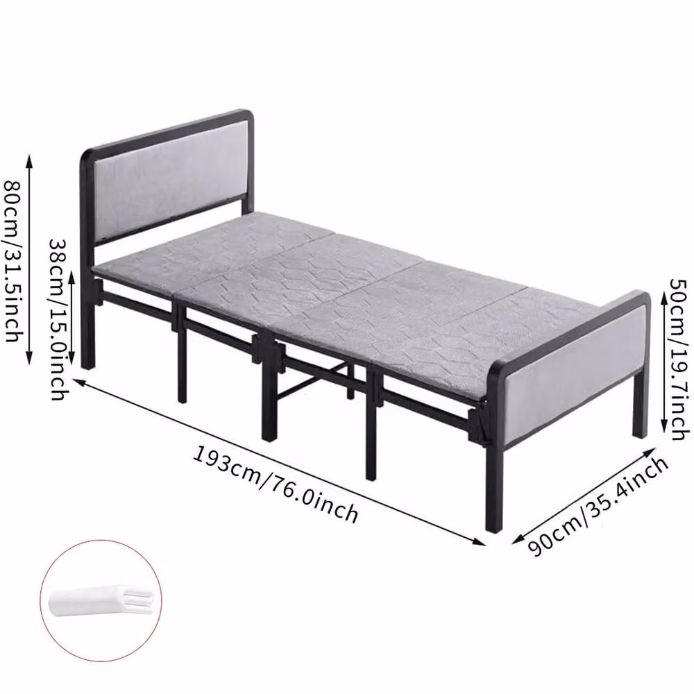FORGEVIO Folding Single Guest Bed with Padded Foam and Metal Frame in Grey, 90 x 190 cm – 2