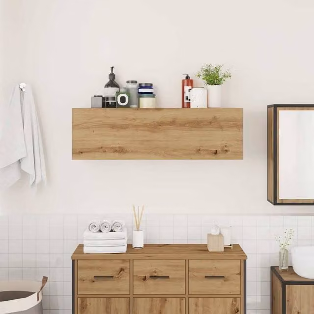 Berkfield Home Artisan Oak Decorative Bathroom Wall Cabinet, Brown, W: 100 cm, D: 25 cm, H: 30 cm
