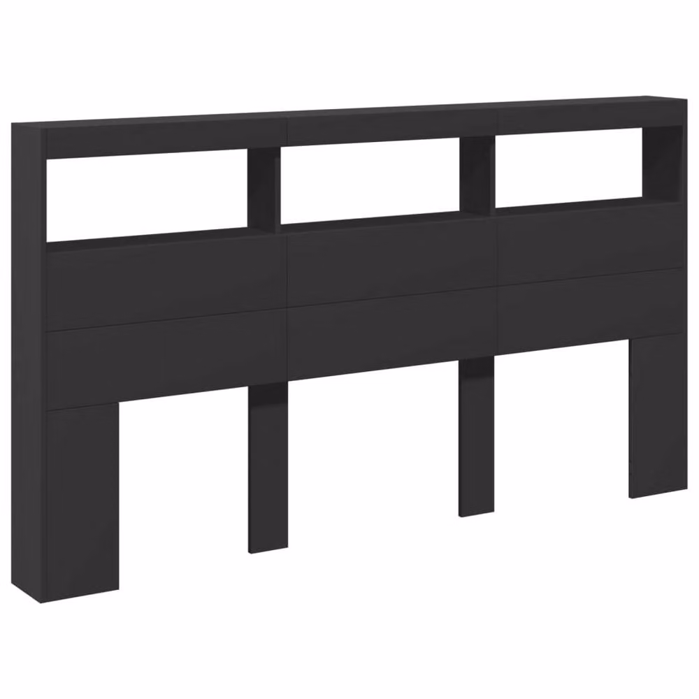 Berkfield Home Modern Wall Mount Headboard Cabinet with LED Lighting and USB Charging Port in Matt Black, W: 180 cm, D: 17 cm, H: 102 cm – 3