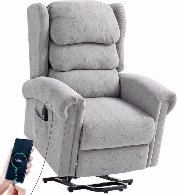 FORGEVIO Grey Velvet Power Lift Recliner Chair for Seniors with Remote Control
