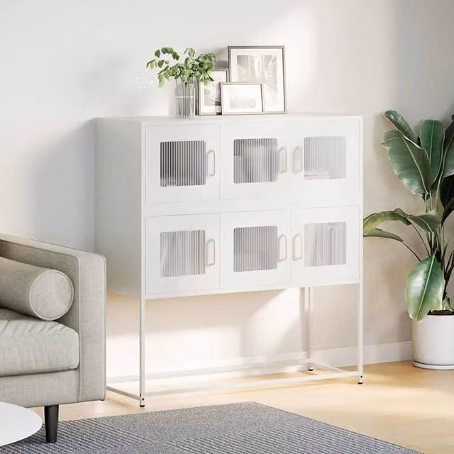Berkfield Home White Matt Metal Sideboard W: 100.5 cm, D: 39 cm, H: 107 cm – 1