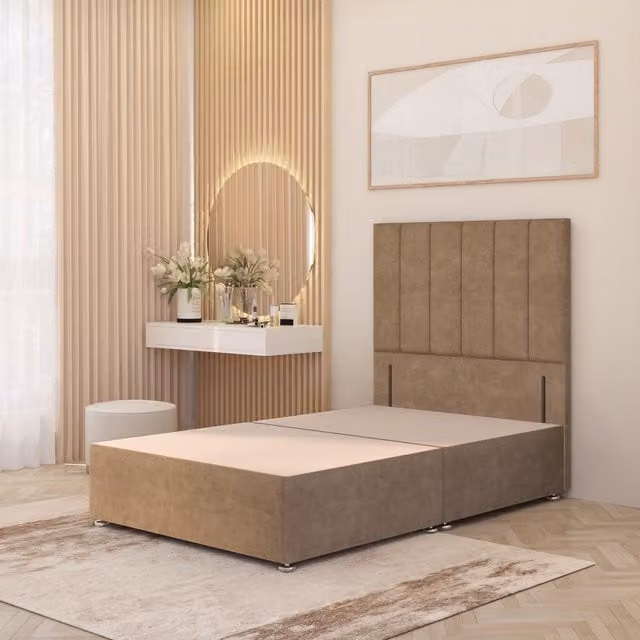 Somnior Beds Ltd Austin Velvet Divan Bed Base with Headboard and Drawers, Beige, W/D/H: 180 x 200 x 34.5 cm