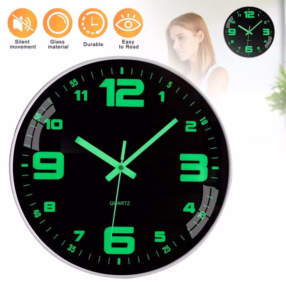 Hinsinc Black Silent Illuminated Digital Round Wall Clock, Diameter: 30.48 cm – 3