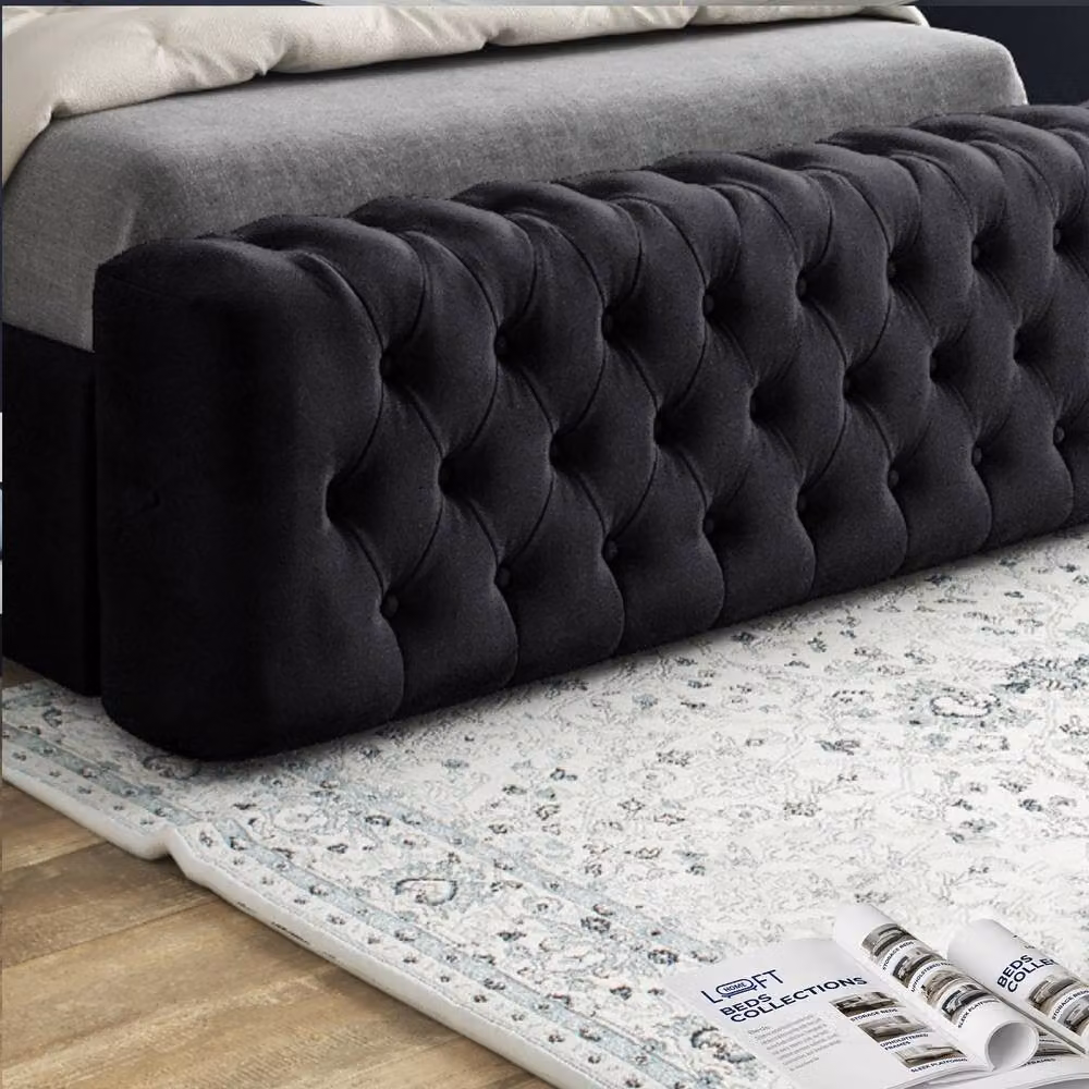 KDMD Reigate Single Mirror Upholstered Designer Bed Frame in Black Soft Velvet, W/D/H: 90 x 200 x 137 cm – 4