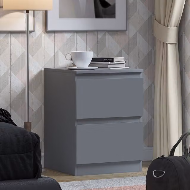FWStyle Modern 2 Drawer Bedside Table in Matt Grey