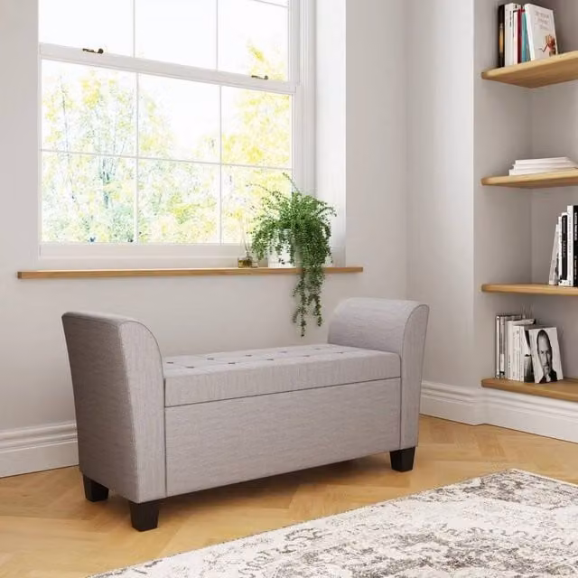 FORGEVIO Grey Upholstered Window Seat Storage Stool Bench for Living Room or Bedroom – 1