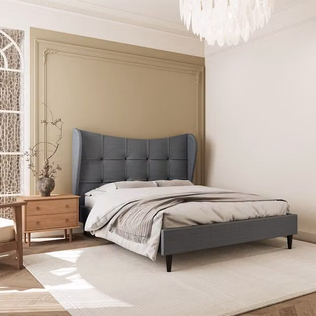 Seconique Verona Double Bed in Grey Upholstered Fabric, W/D/H: 140 x 200 cm