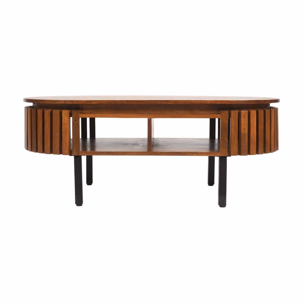 Wyld Haus Birmingham Slatted Mango Wood Rectangular Coffee Table with Storage Shelf in Brown – 2