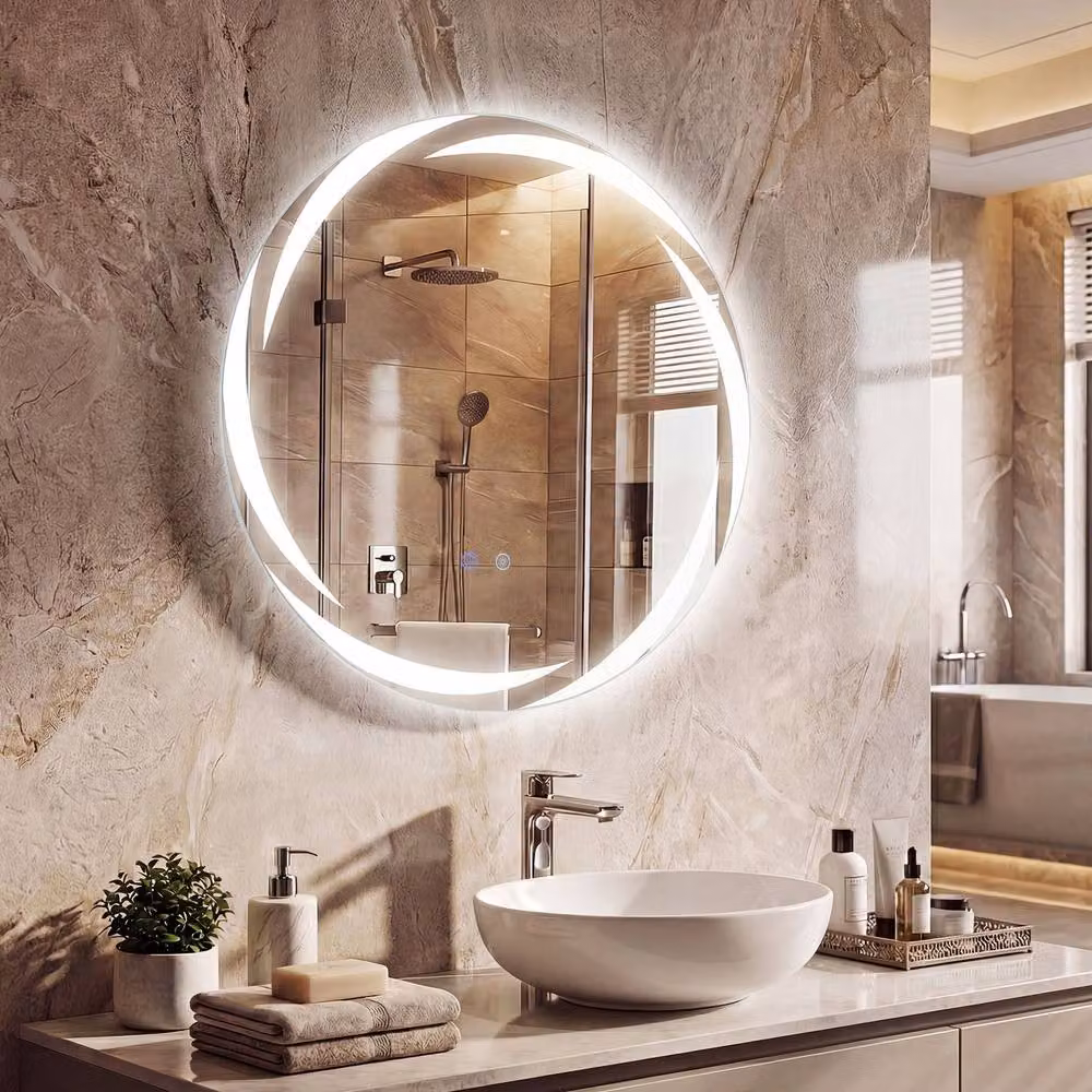 Costway Round LED Bathroom Mirror in White with Dimmable 3-Colour Touch Control – 6