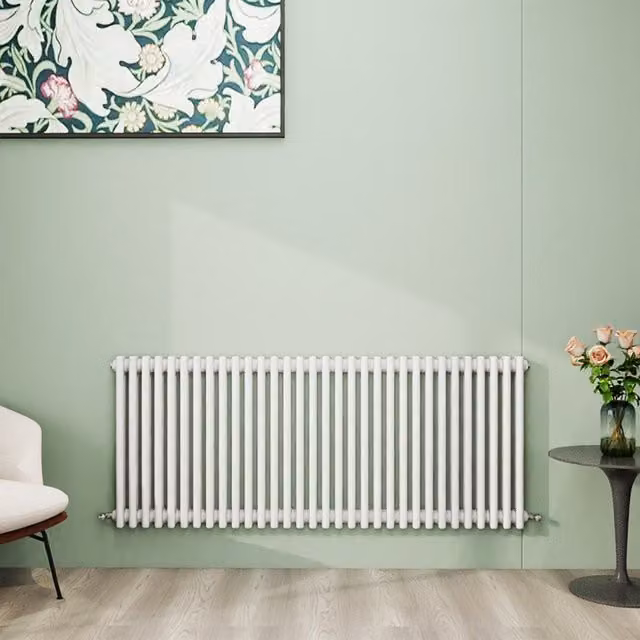 AicaBathroom Horizontal Traditional Cast Iron Style 3 Column Radiator in White, H 146 cm x W 60 cm x D 60 cm