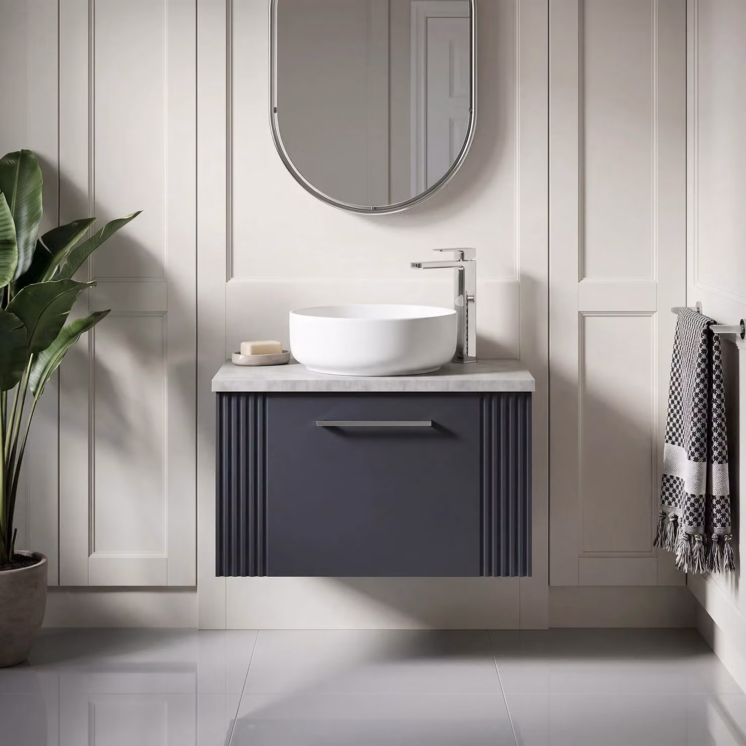 Balterley Modern Wall Hung 1 Drawer Vanity Unit with Grey Laminate Worktop, Width: 60 cm – 3