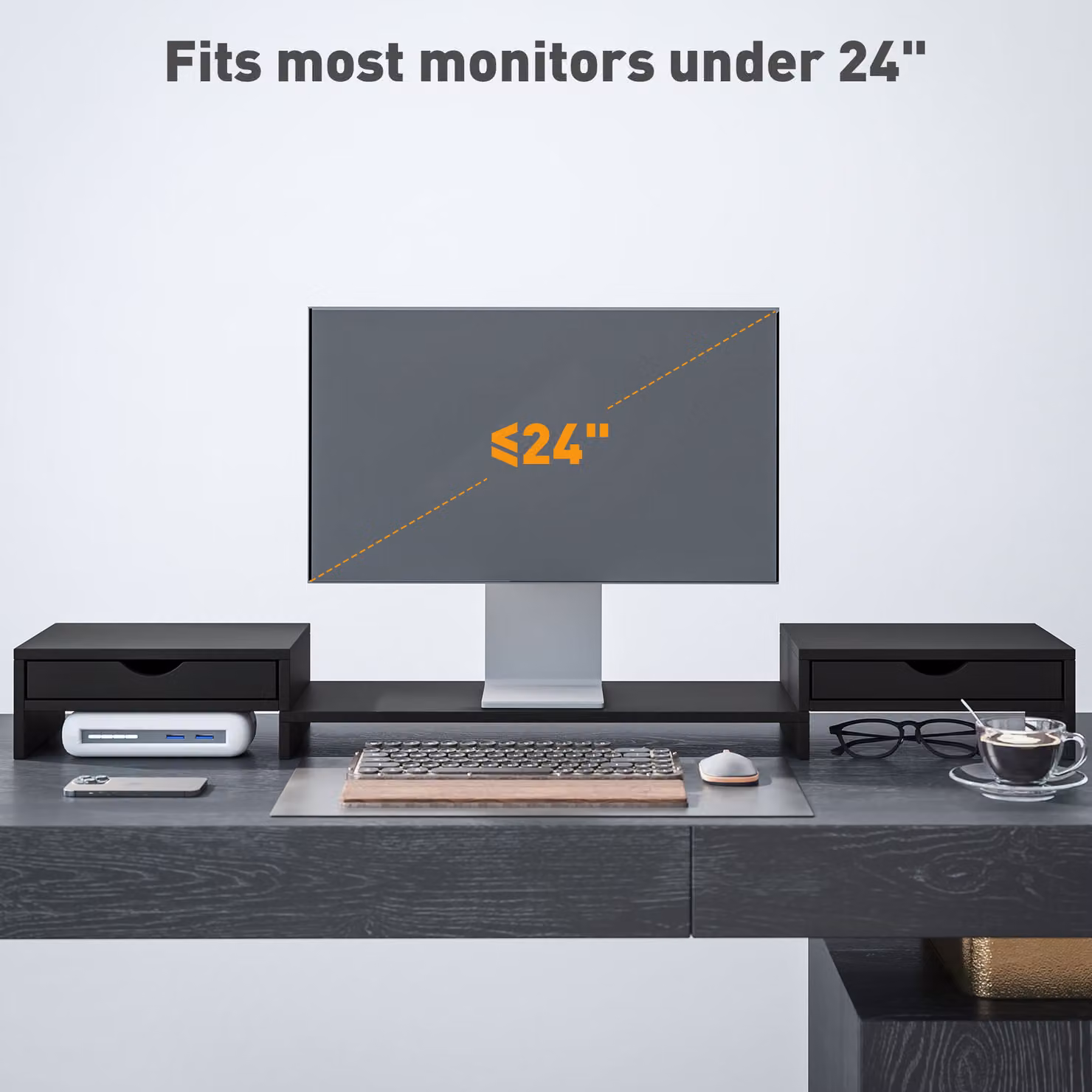 HOMCOM Dual Monitor Stand Riser with 2 Drawers, Adjustable Length and Angle, Black – 7