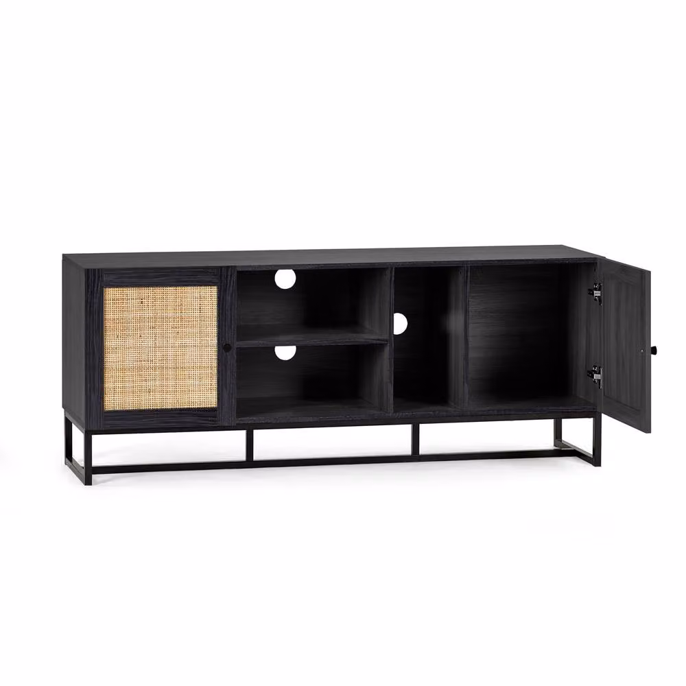 Cheshire Premium Portree Modern Rattan TV Unit in Matt Black – 2