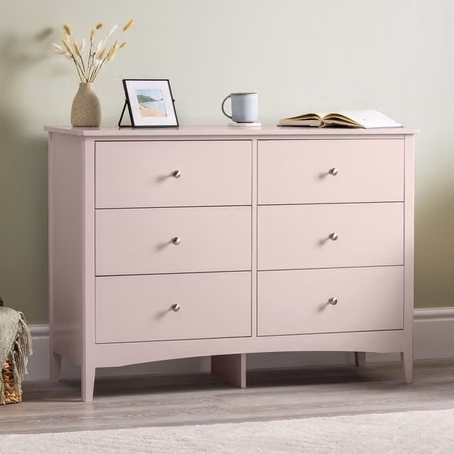 Christow Modern 6 Drawer Chest of Drawers in Pink