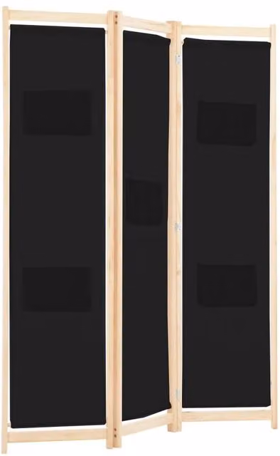 Berkfield Home Stylish 3-Panel Fabric Room Divider in Black, W/D/H: 120 x 4 x 170 cm