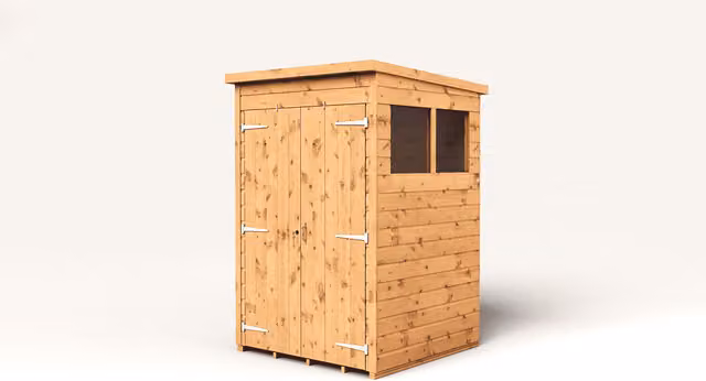 Empire Sheds Empire 4x4 Modular Pent Garden Shed with Double Doors and Windows in Brown