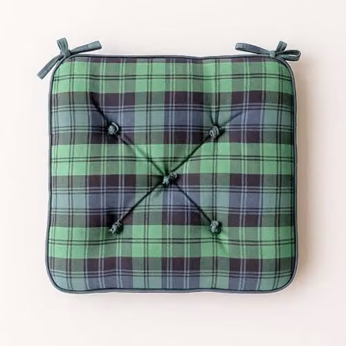 Homescapes Blue and Green Tartan Cotton Dining Chair Booster Cushion, W/D/H: 40 x 40 x 10 cm – 5