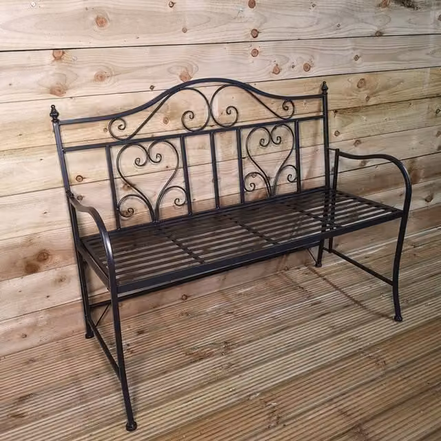 Samuel Alexander 2 Seater Metal Garden Bistro Bench in Matt Black Vintage Style