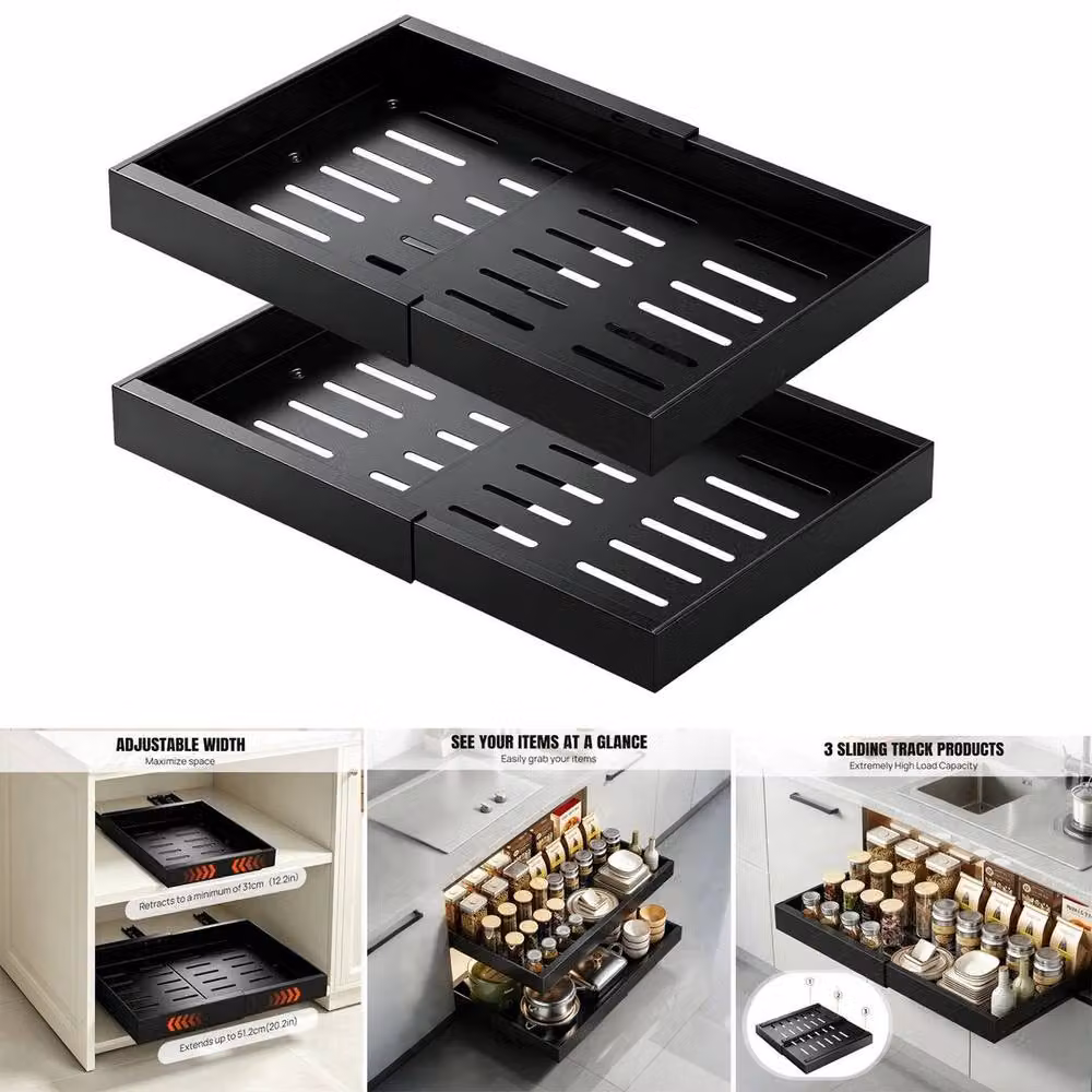 NESTLUNE 2 Pack Expandable Metal Pull Out Cabinet Organiser in Black – 4