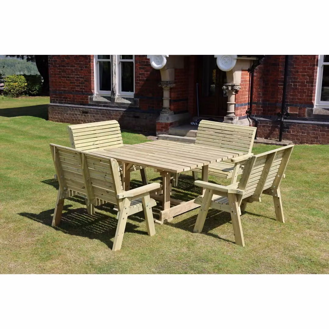 Churnet Valley Garden Furniture Ltd Ergo 8 Seater Square Table and 4 Benches in Brown – 2