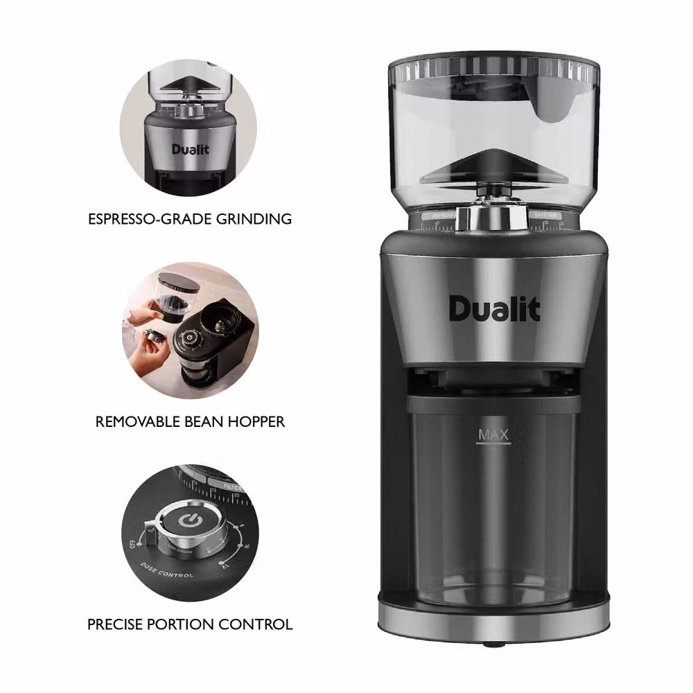 Dualit Burr Coffee Grinder with Stainless Steel Conical Burrs and 35 Settings in Silver – 3
